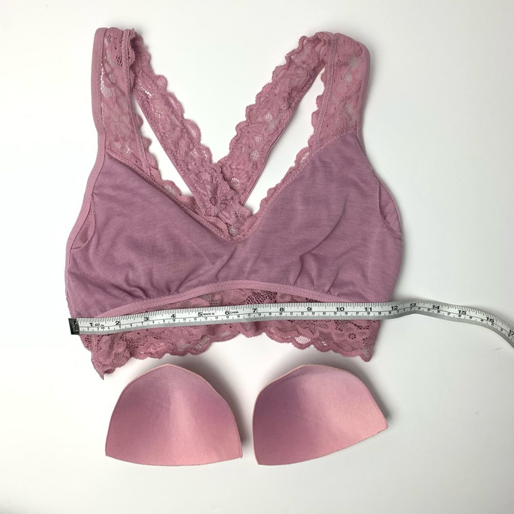Boho Lavender delicate lace Bralette Sz S womens criss-cross back Stretchy lined - Picture 8 of 11